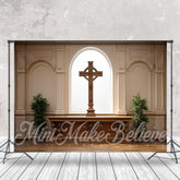 Aperturee - Retro Wall Easter Cross Church Interior Backdrop